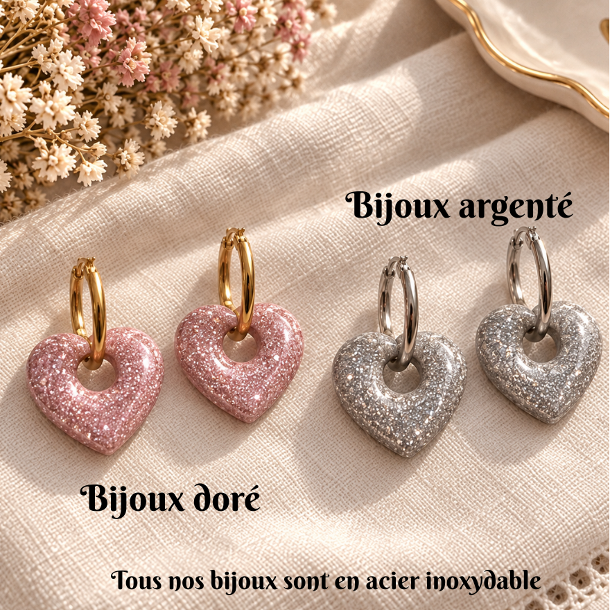Boucles d'oreilles faites main en jesmonite pailletée, vue 2