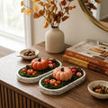 Plateau décoratif automne en jesmonite avec citrouilles et champignons